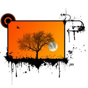 Güneş Batımında Abstrakt Ağaç Silueti