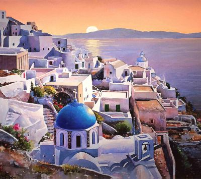 Santorini Gün Batımı Tablosu - wallpaper preview